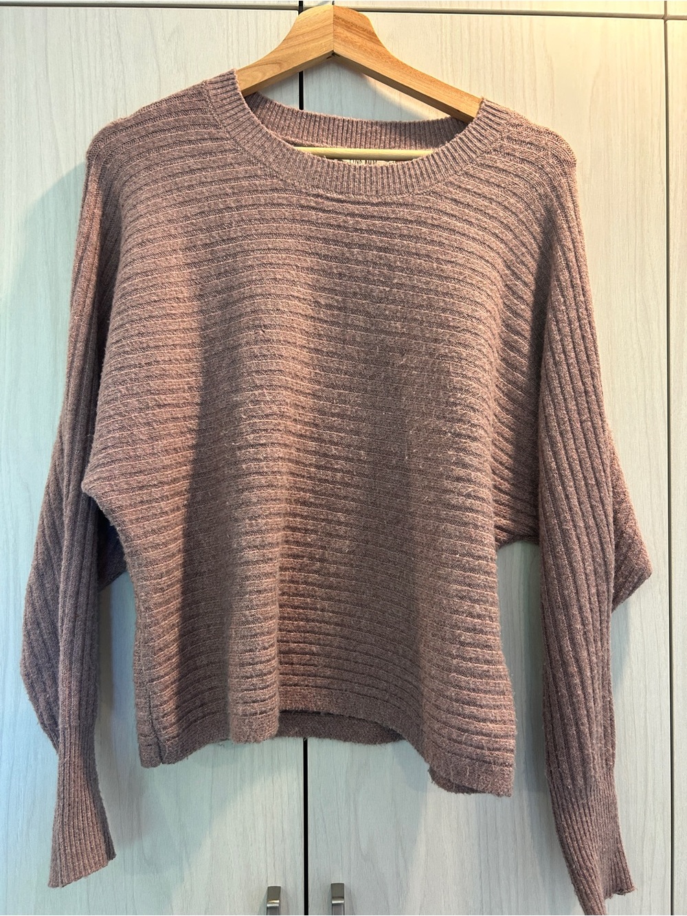 Pink Rose Ribbed Crew Sweater in Dusty Mauve